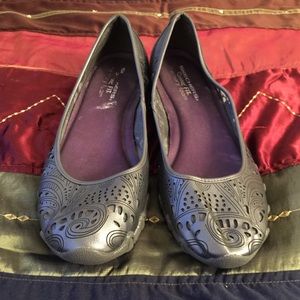 Silver Skechers memory foam flats
